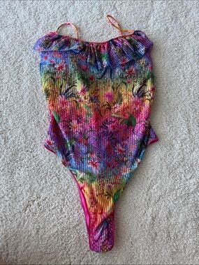 Pin-Up Stars Multicolor Embellished Floral Ruffle One-Piece Swimsuit